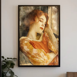 Serene Woman in Vintage Dress Artistic Poster PosterGoat