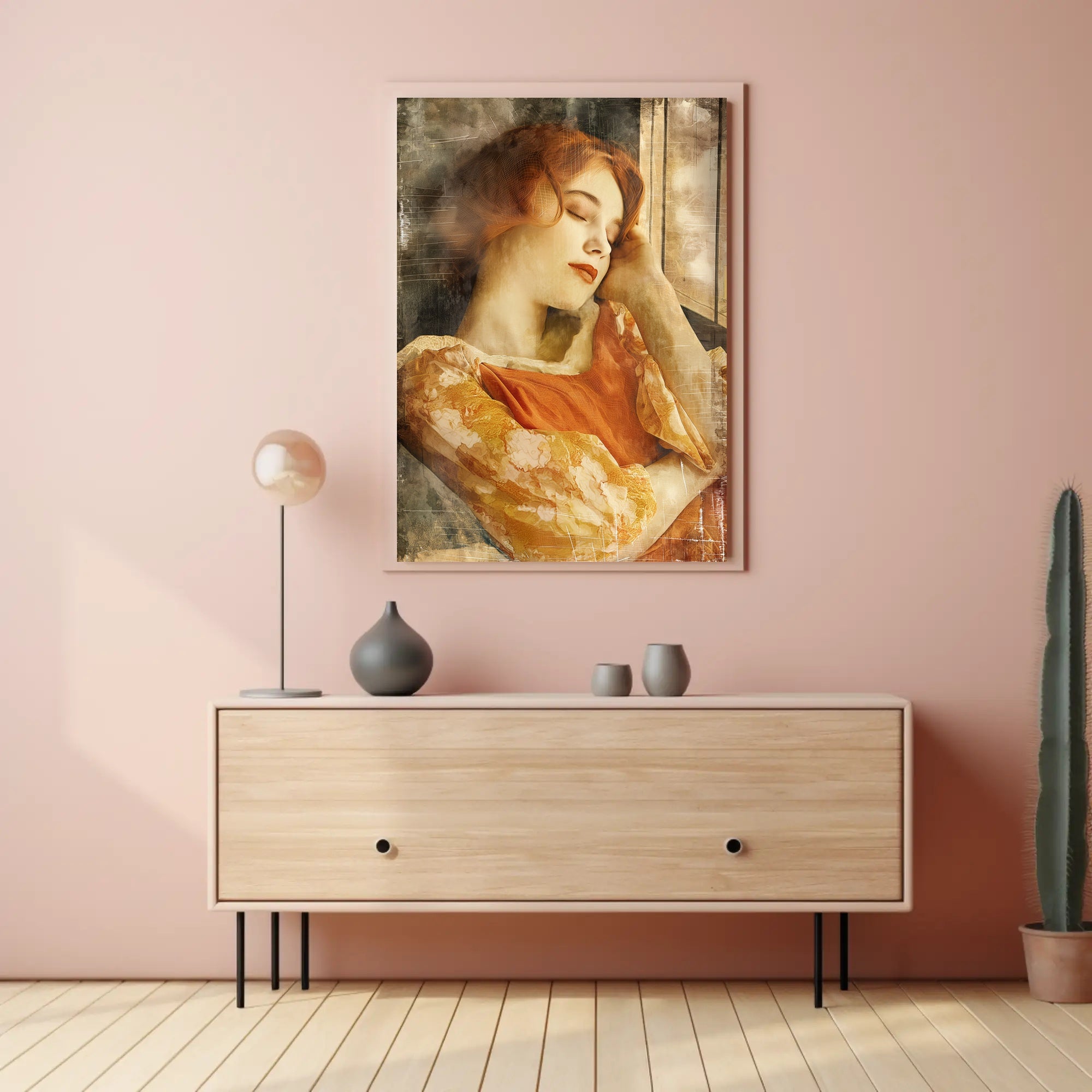 Serene Woman in Vintage Dress Artistic Poster PosterGoat