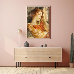 Serene Woman in Vintage Dress Artistic Poster PosterGoat