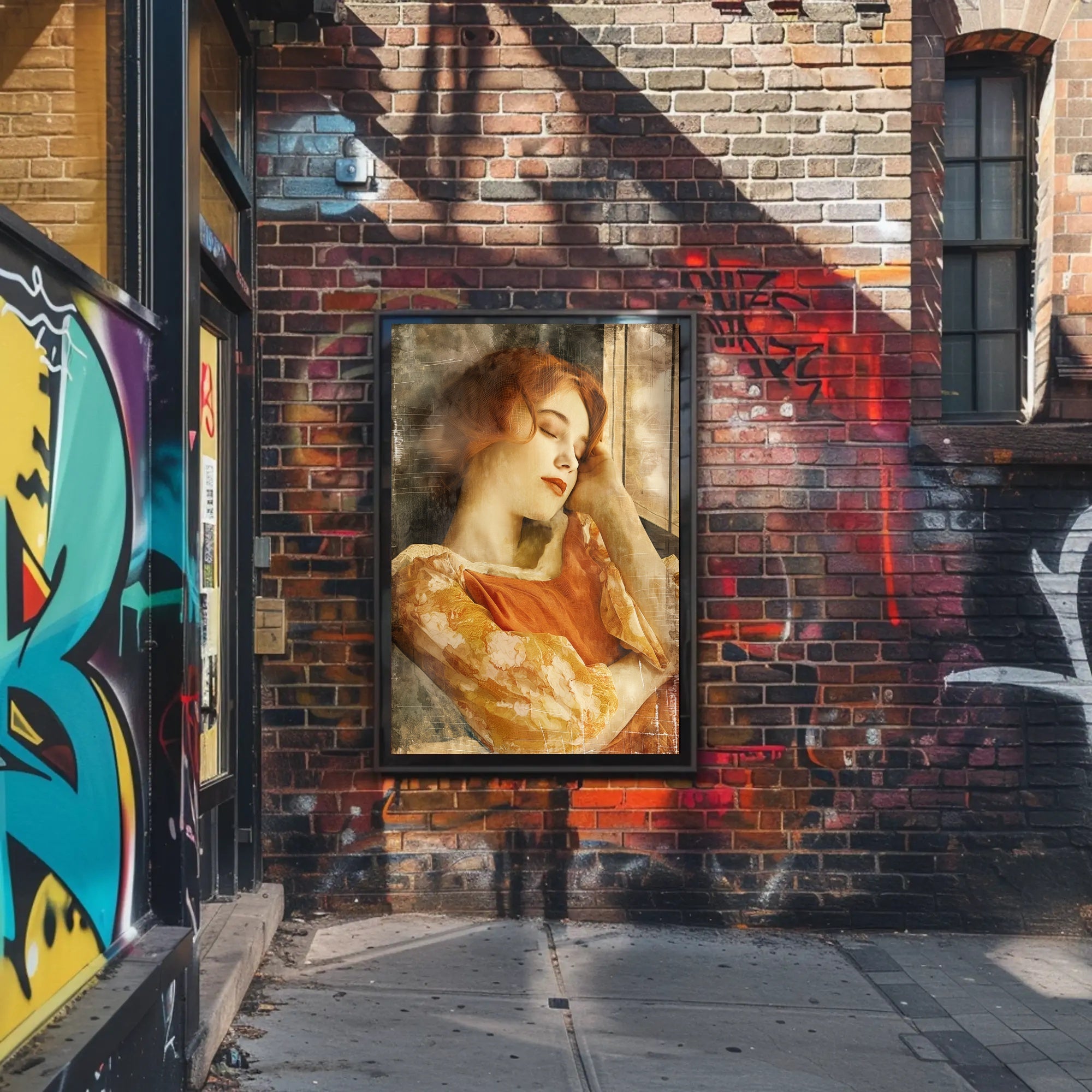 Serene Woman in Vintage Dress Artistic Poster PosterGoat