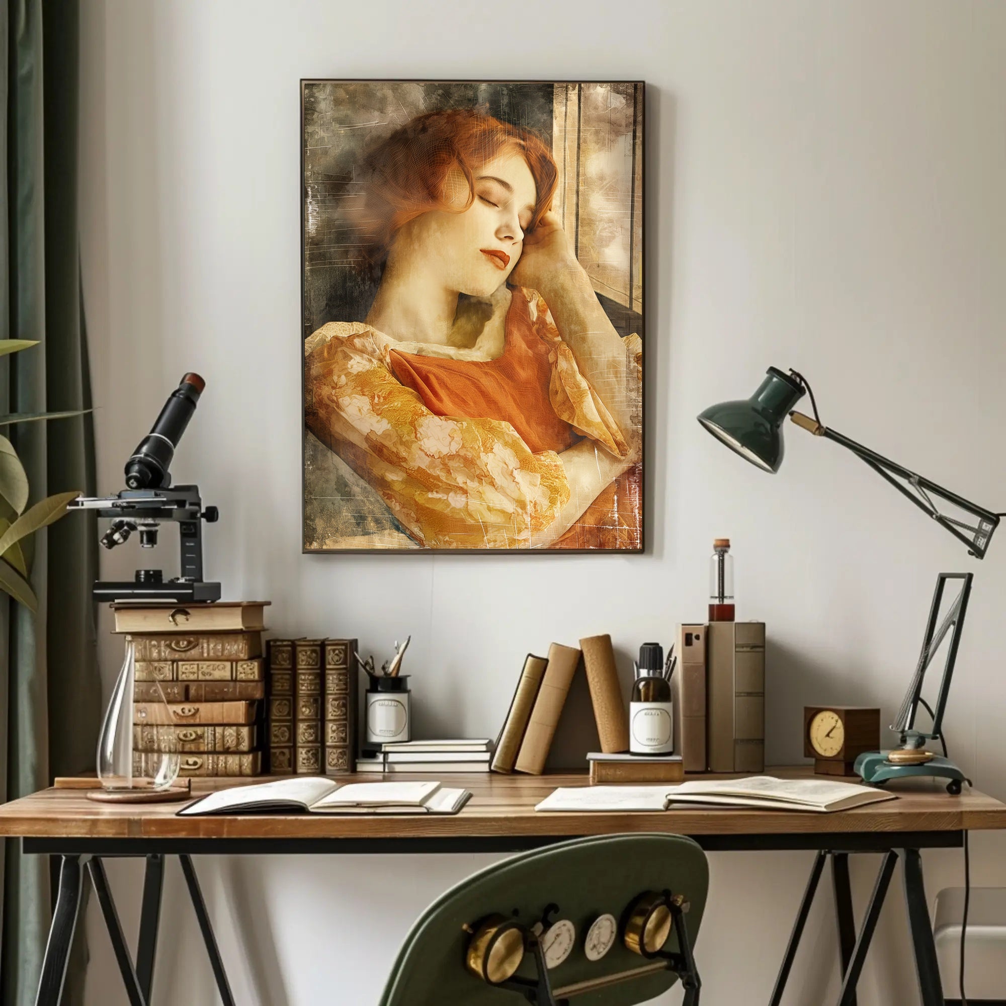 Serene Woman in Vintage Dress Artistic Poster PosterGoat