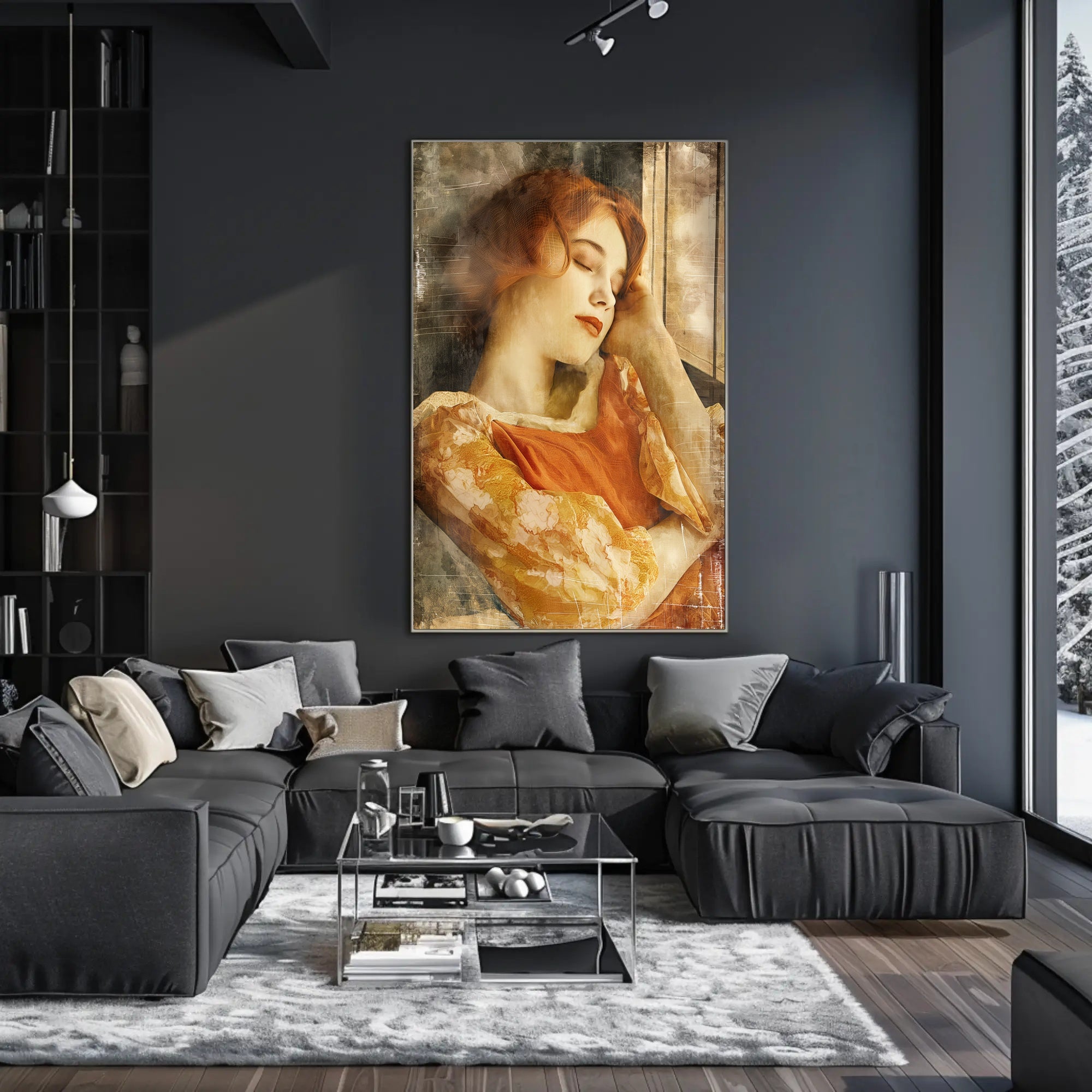 Serene Woman in Vintage Dress Artistic Poster PosterGoat