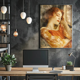 Serene Woman in Vintage Dress Artistic Poster PosterGoat
