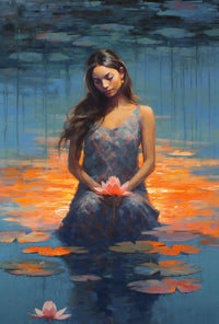 Serene Woman with Lotus Flowers Artistic Poster PosterGoat