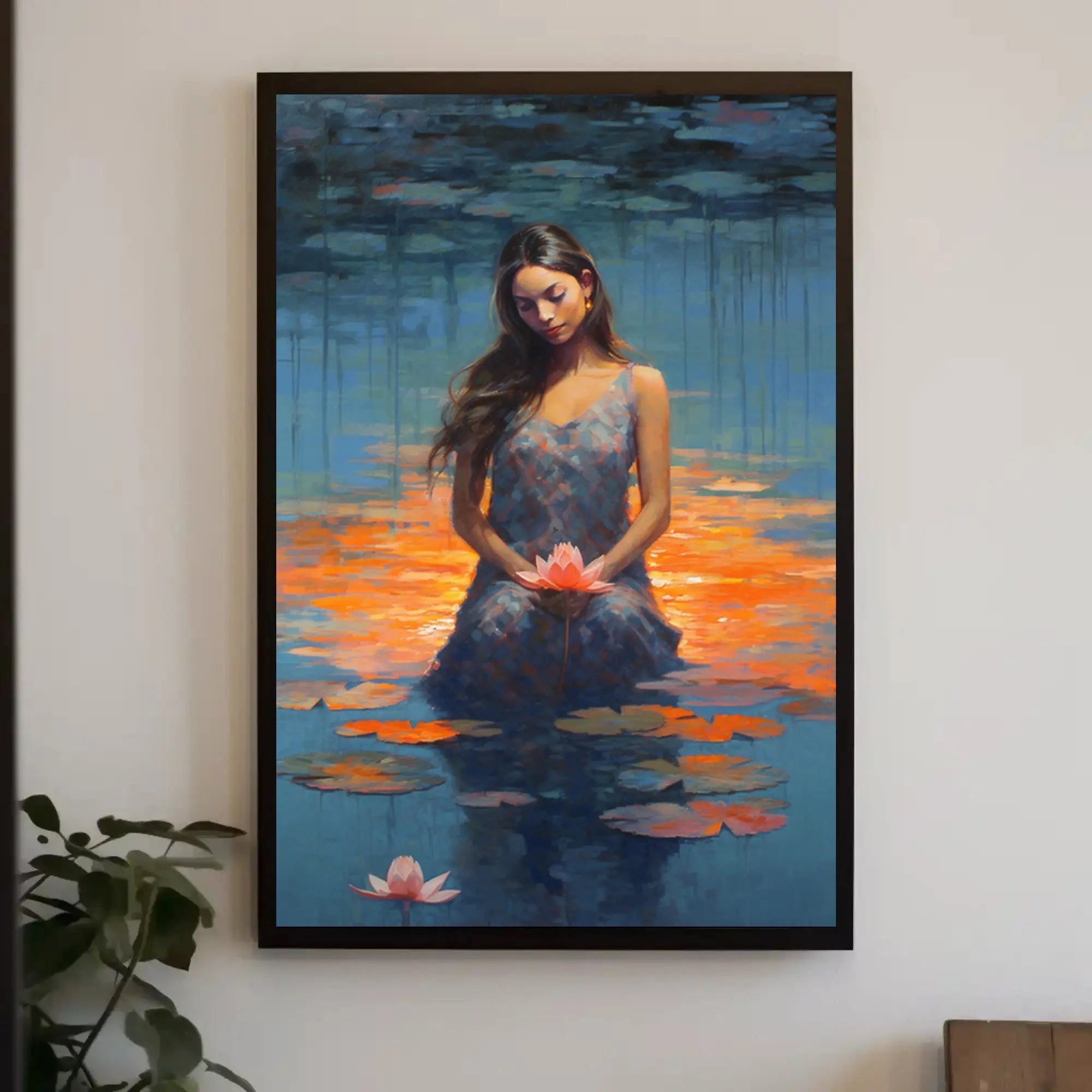 Serene Woman with Lotus Flowers Artistic Poster PosterGoat