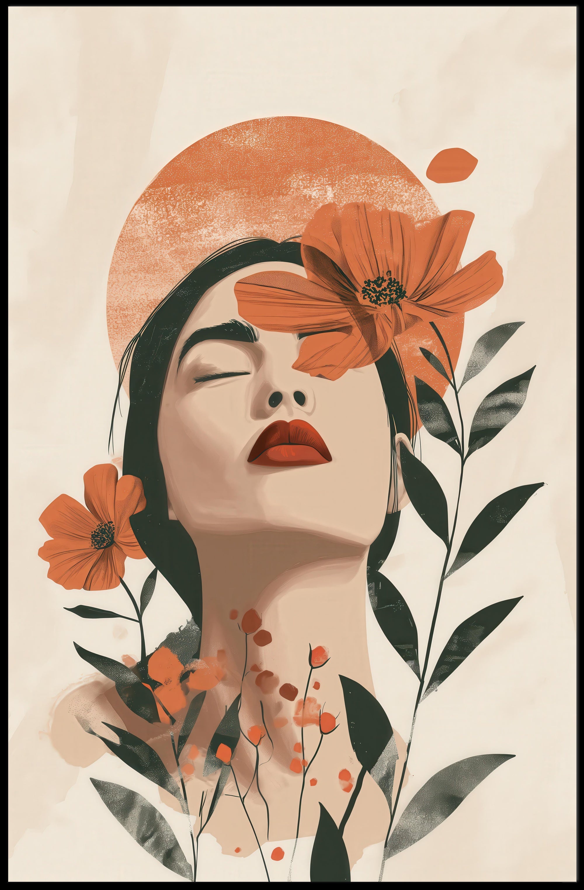 Serene Woman's Face with Flowers - Artistic Poster PosterGoat