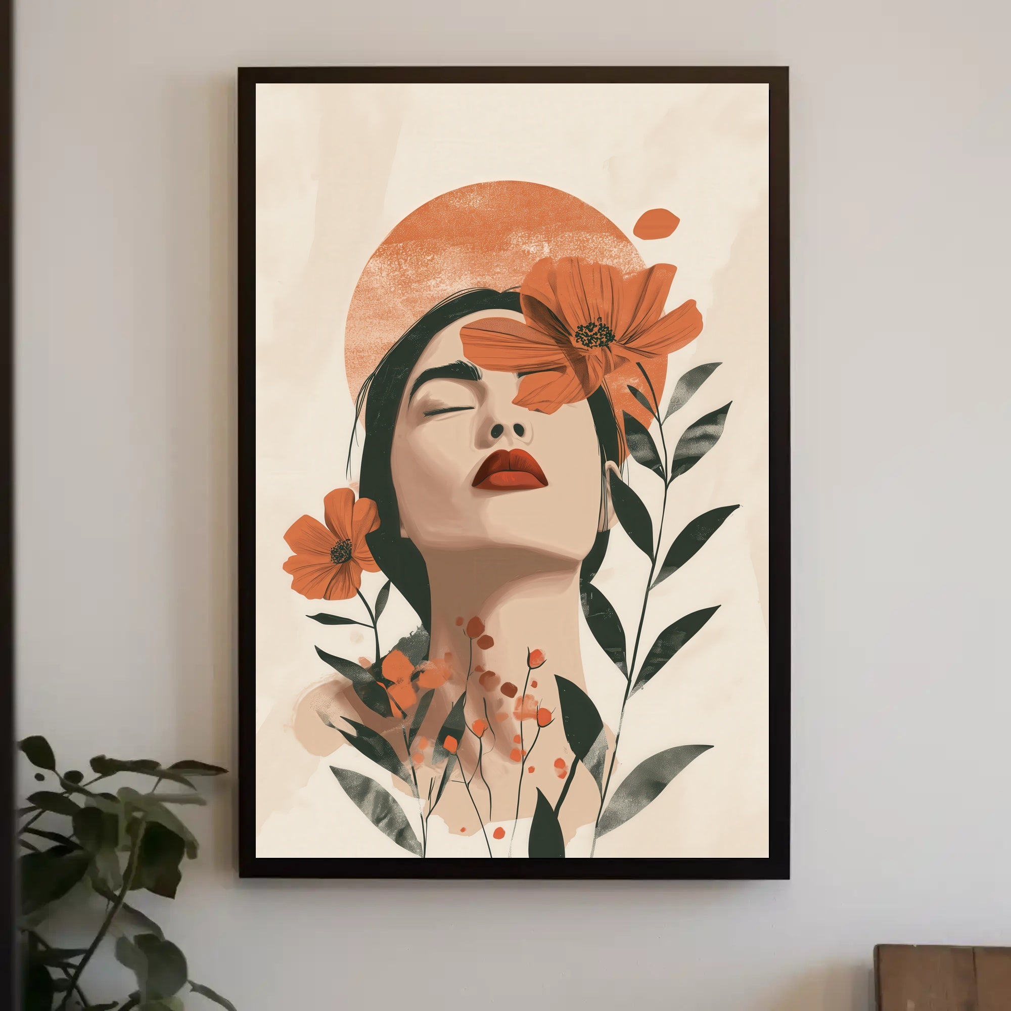 Serene Woman's Face with Flowers - Artistic Poster PosterGoat