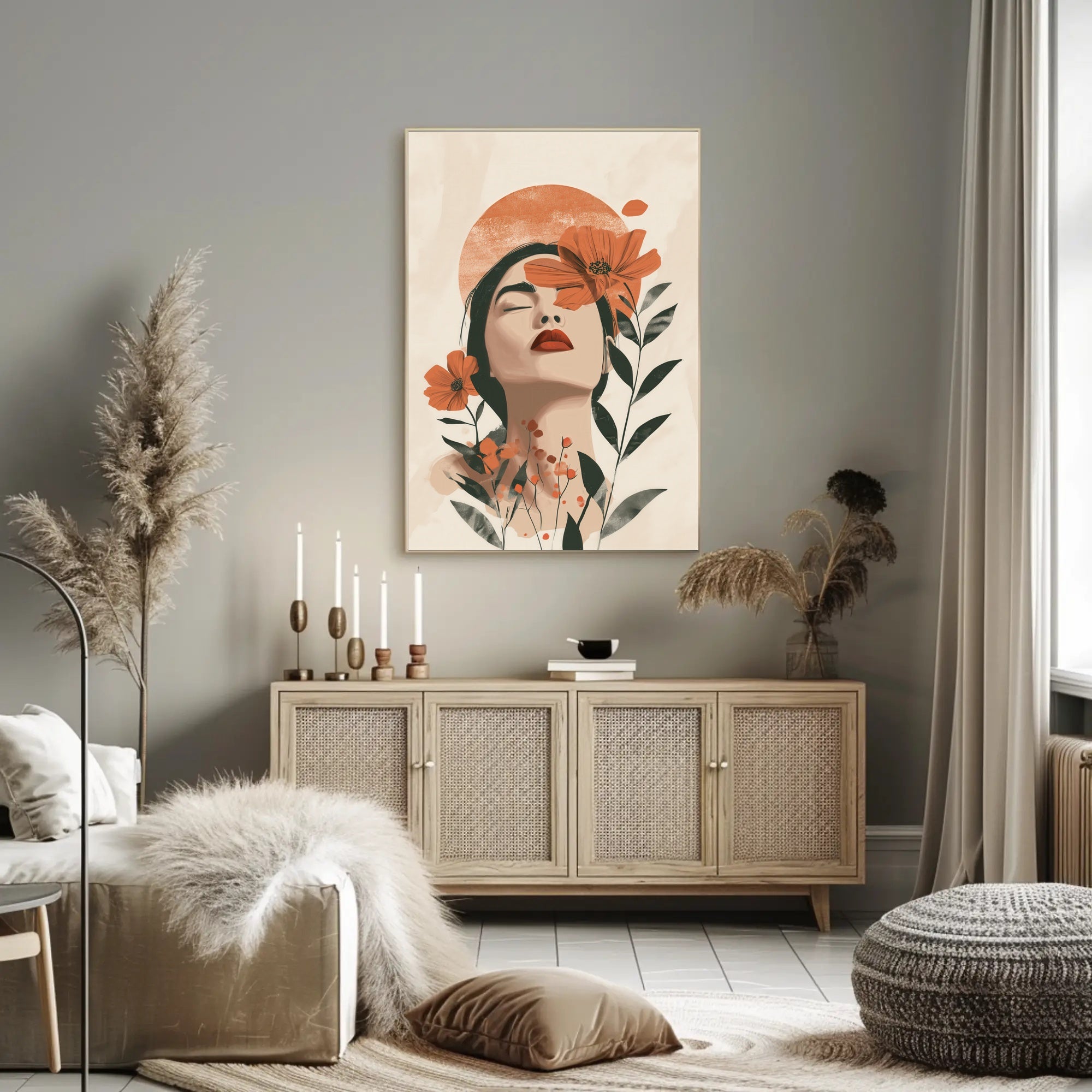 Serene Woman's Face with Flowers - Artistic Poster PosterGoat