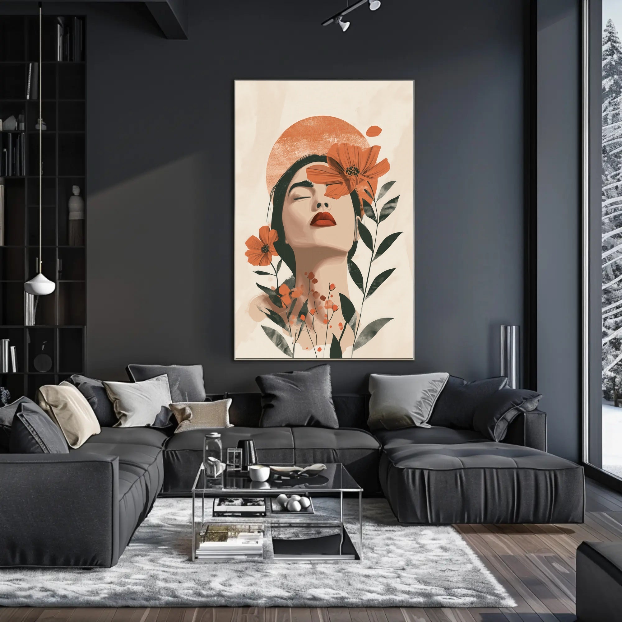 Serene Woman's Face with Flowers - Artistic Poster PosterGoat