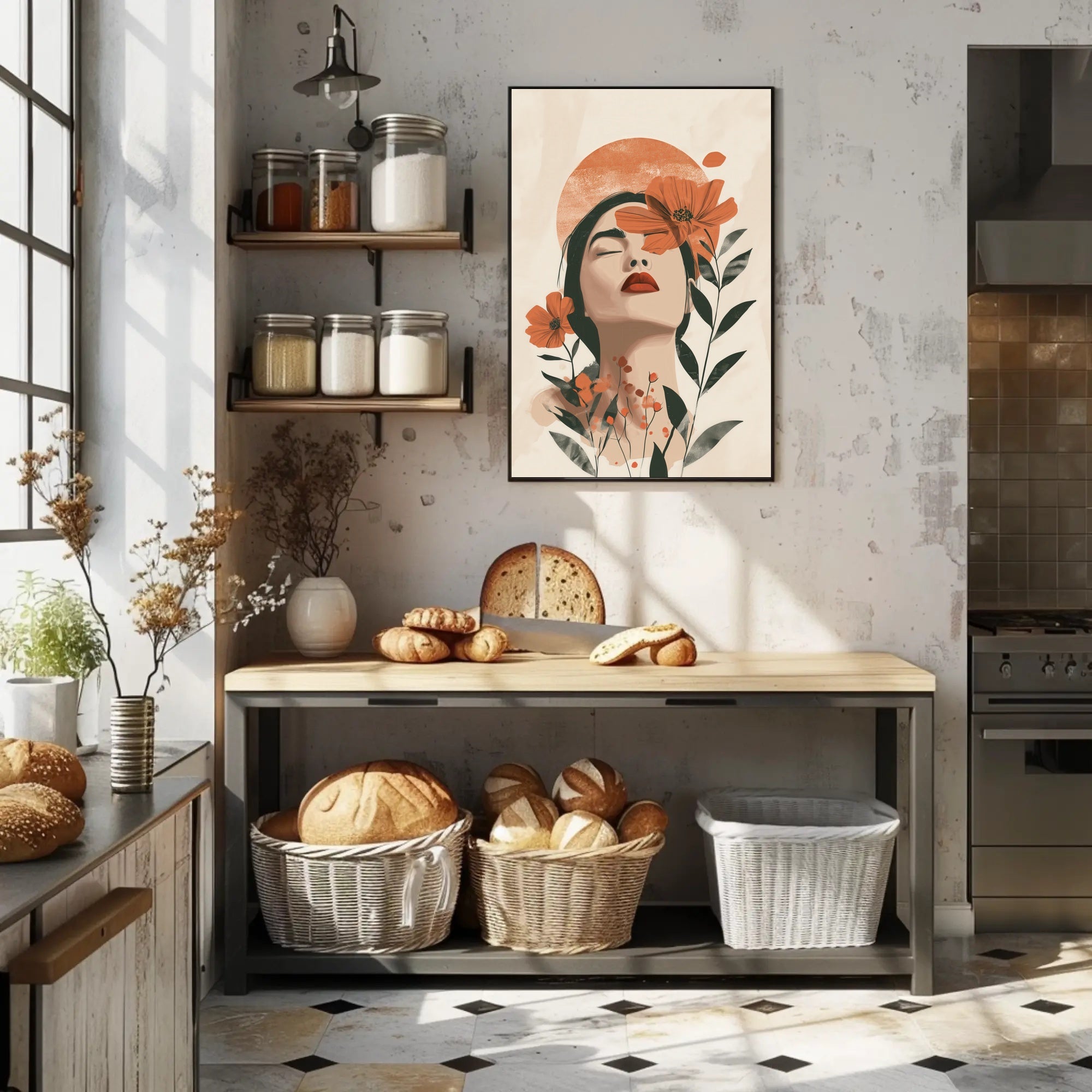 Serene Woman's Face with Flowers - Artistic Poster PosterGoat