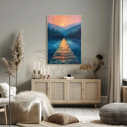 Serene Wooden Path Into Misty Forest - National Park Poster PosterGoat