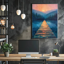 Serene Wooden Path Into Misty Forest - National Park Poster PosterGoat