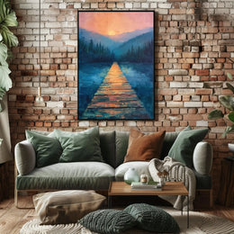 Serene Wooden Path Into Misty Forest - National Park Poster PosterGoat