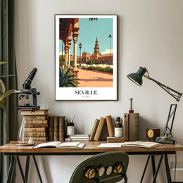 Seville Spain Vintage Plaza de España Travel Poster PosterGoat