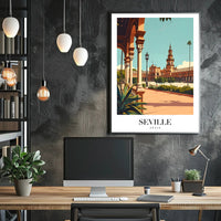 Seville Spain Vintage Plaza de España Travel Poster PosterGoat