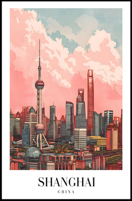 Shanghai Skyline Illustrative Art: Urban or Cityscape Poster PosterGoat