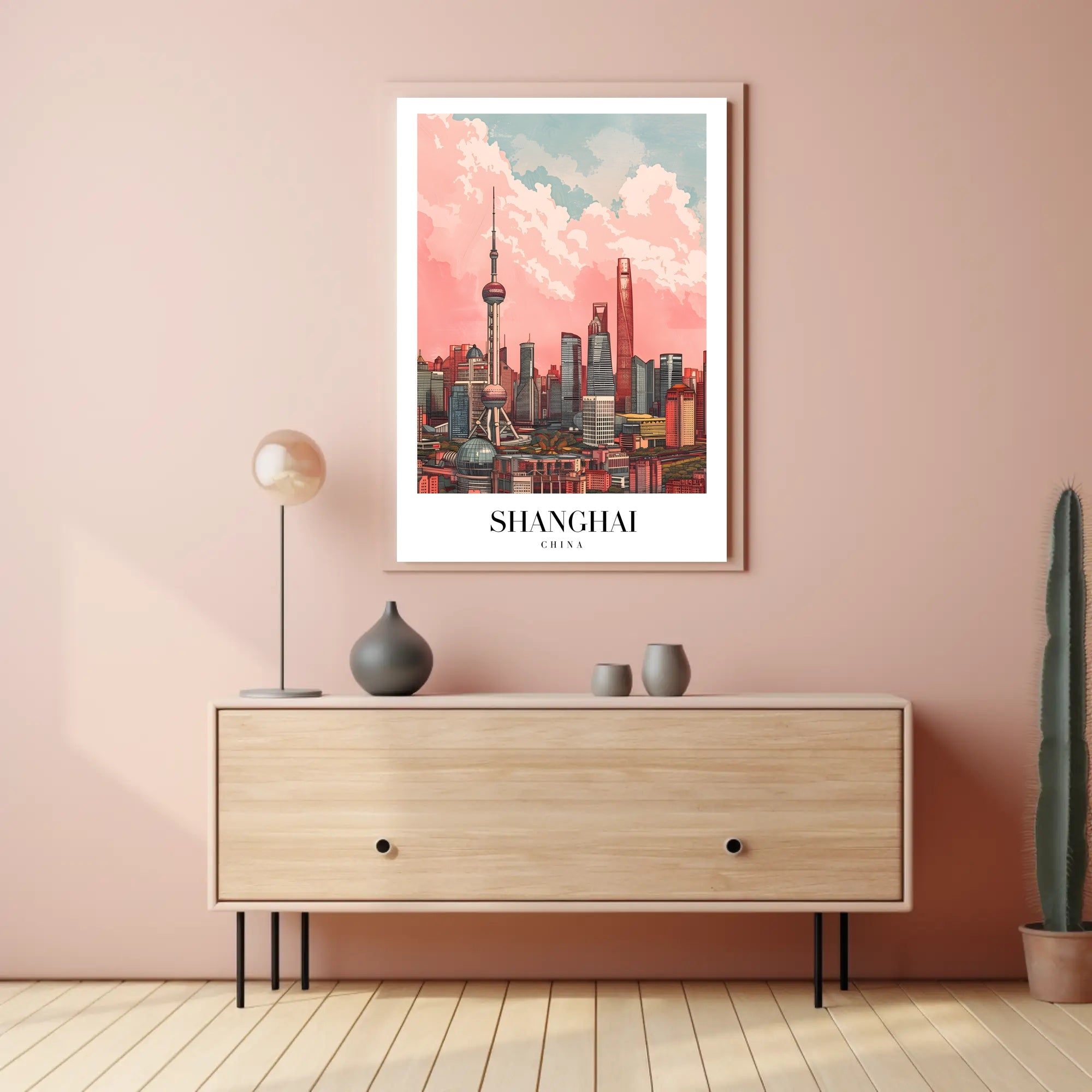 Shanghai Skyline Illustrative Art: Urban or Cityscape Poster PosterGoat