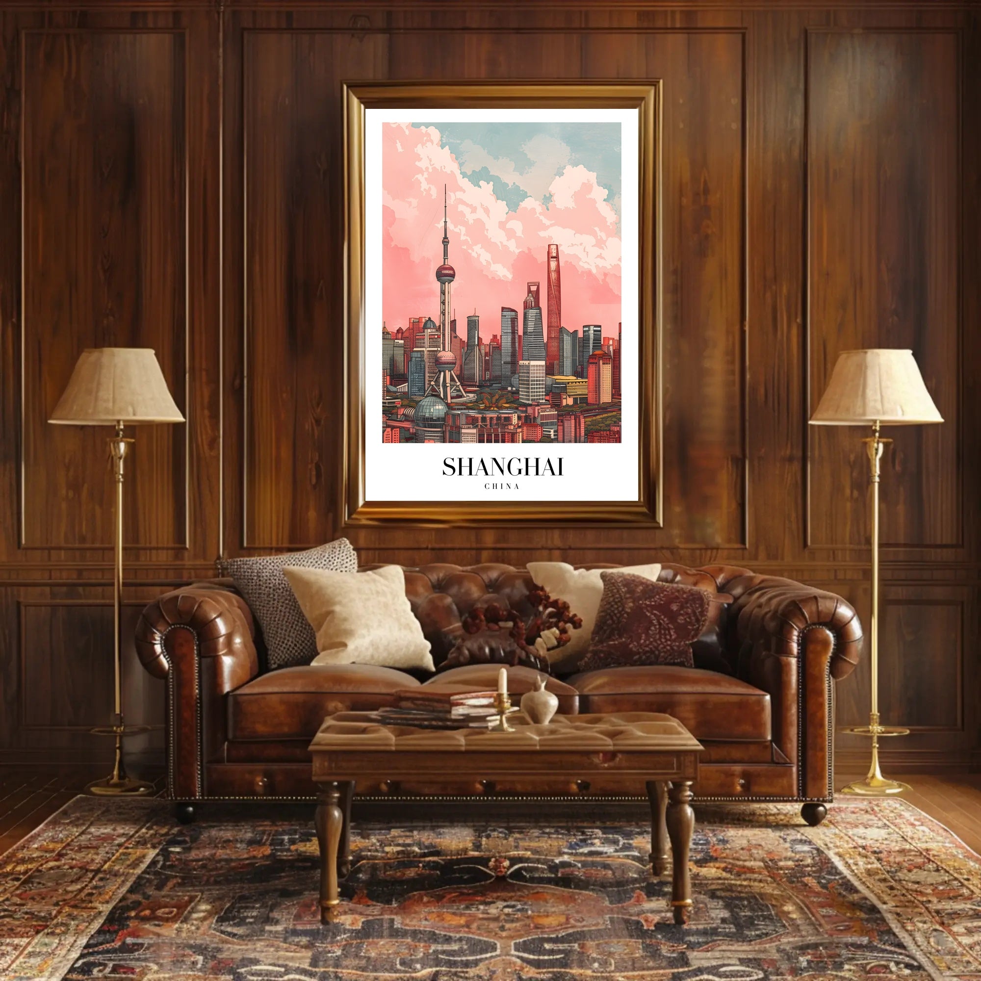 Shanghai Skyline Illustrative Art: Urban or Cityscape Poster PosterGoat