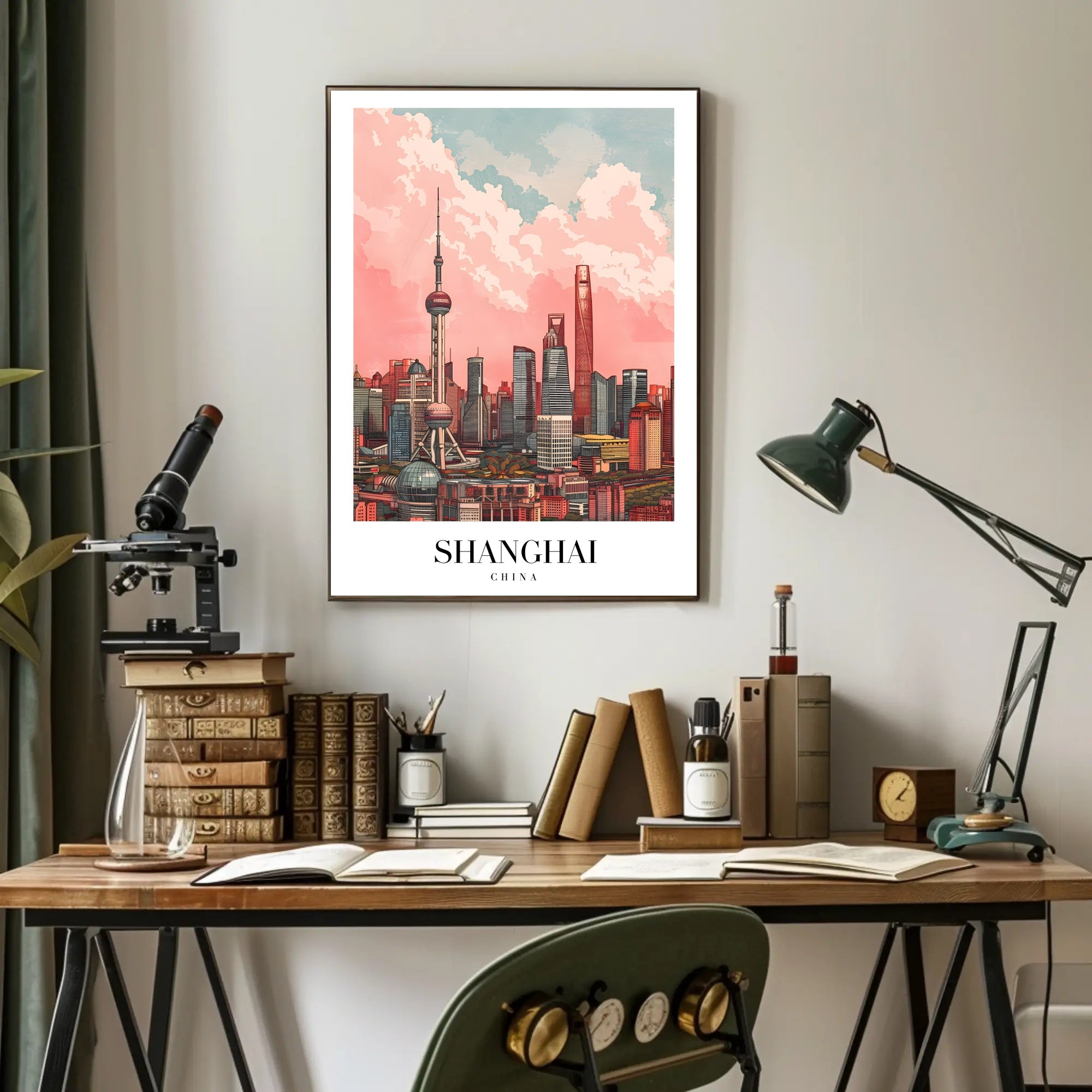Shanghai Skyline Illustrative Art: Urban or Cityscape Poster PosterGoat