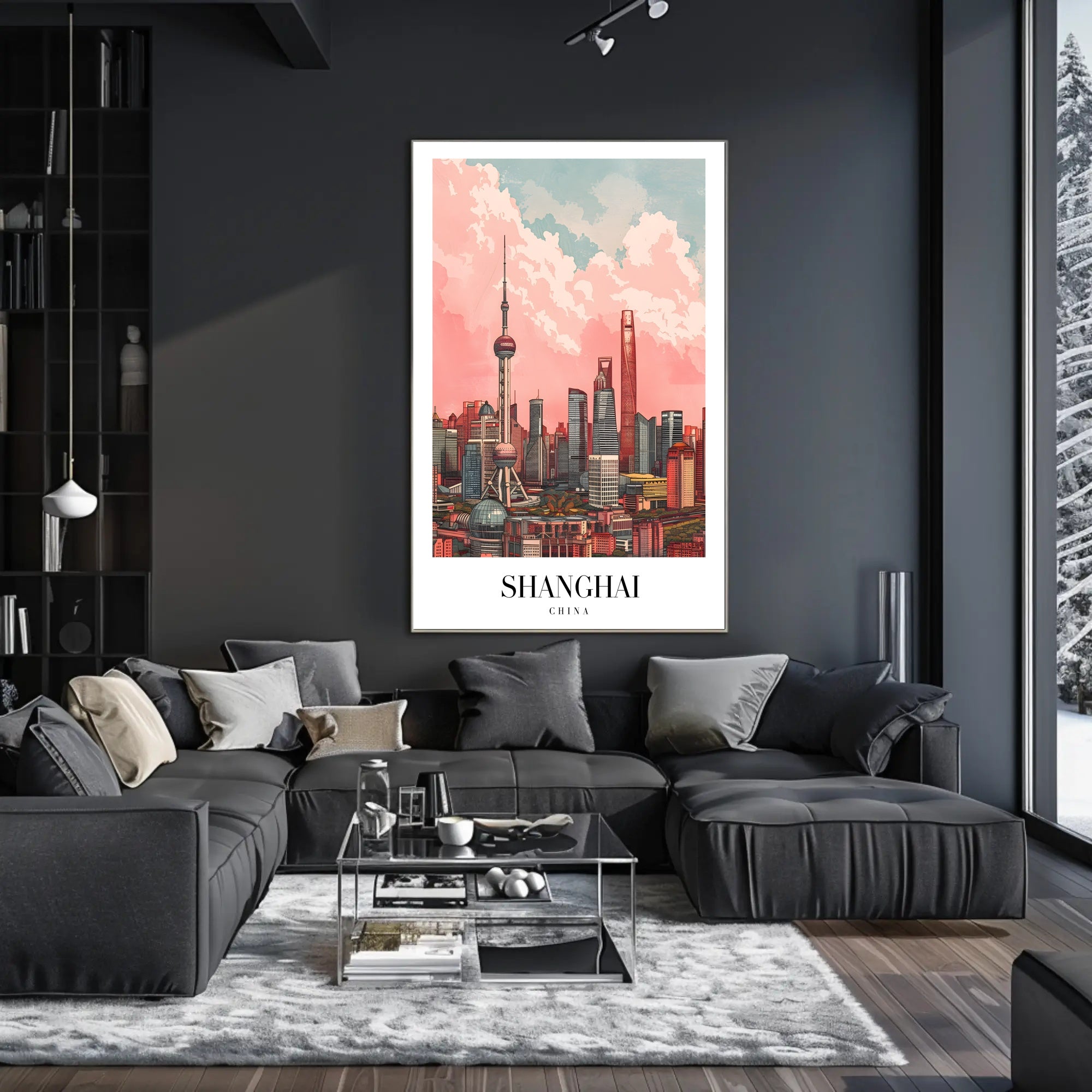 Shanghai Skyline Illustrative Art: Urban or Cityscape Poster PosterGoat
