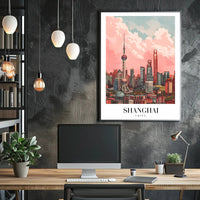 Shanghai Skyline Illustrative Art: Urban or Cityscape Poster PosterGoat