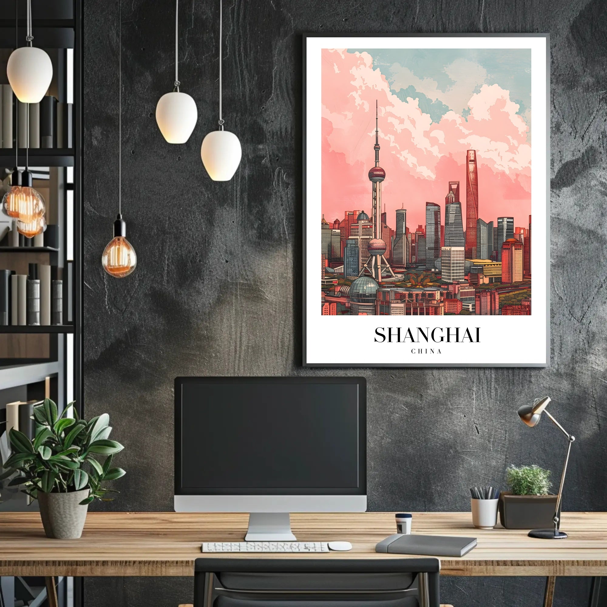 Shanghai Skyline Illustrative Art: Urban or Cityscape Poster PosterGoat
