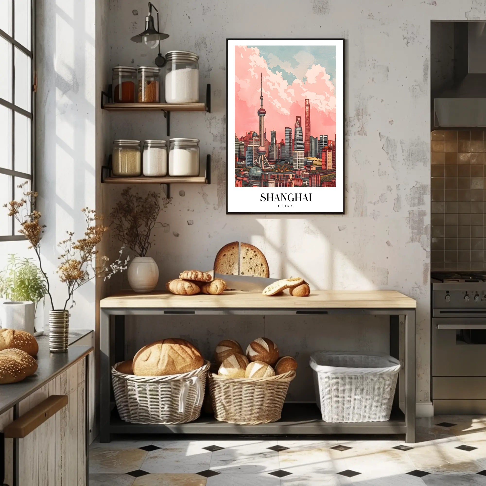 Shanghai Skyline Illustrative Art: Urban or Cityscape Poster PosterGoat