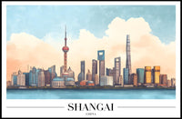 Shanghai Skyline Modern Art Poster - Urban or Cityscape Poster PosterGoat