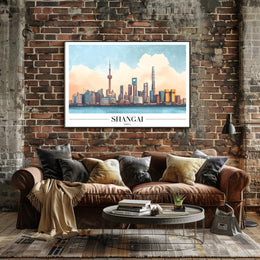 Shanghai Skyline Modern Art Poster - Urban or Cityscape Poster PosterGoat