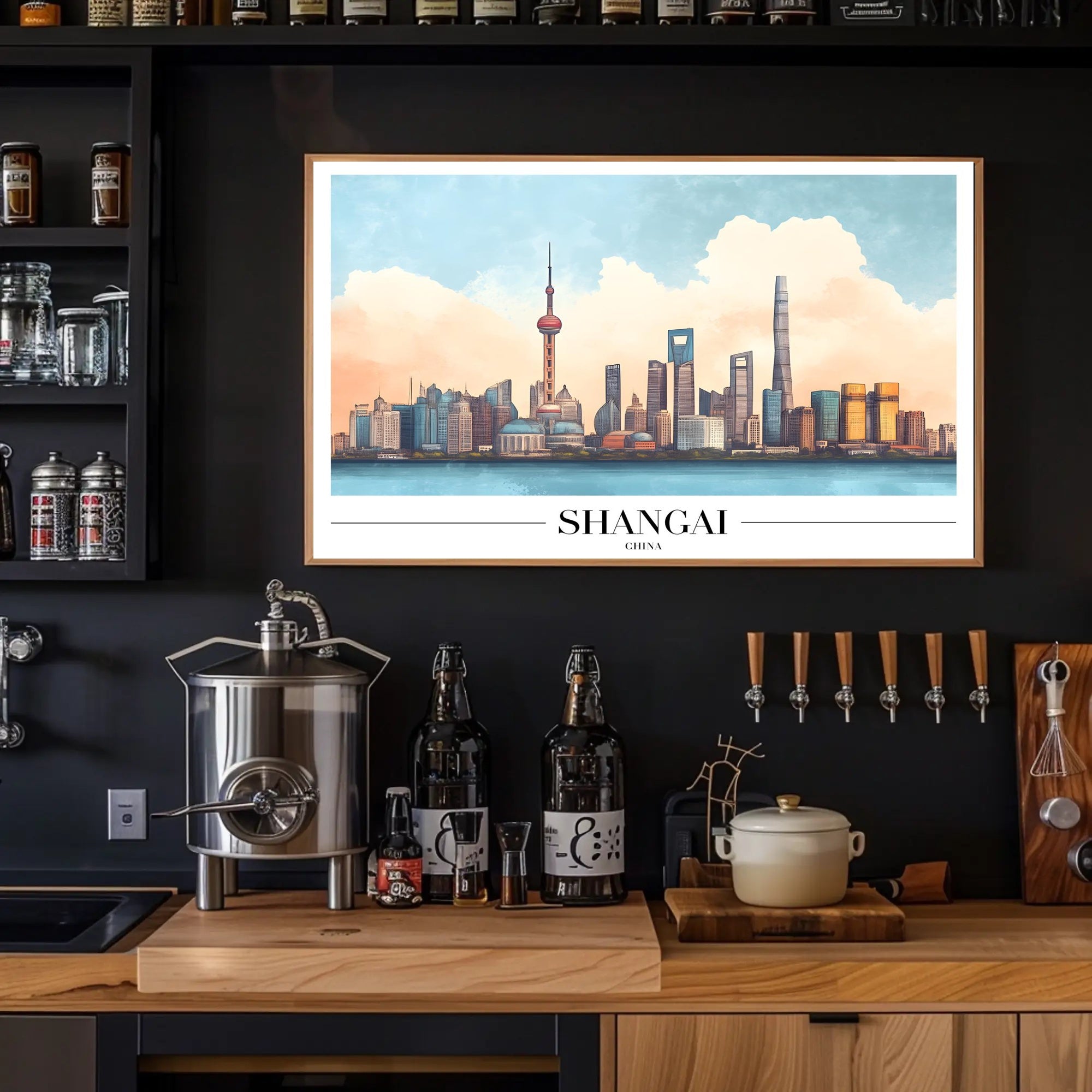 Shanghai Skyline Modern Art Poster - Urban or Cityscape Poster PosterGoat
