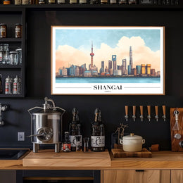 Shanghai Skyline Modern Art Poster - Urban or Cityscape Poster PosterGoat