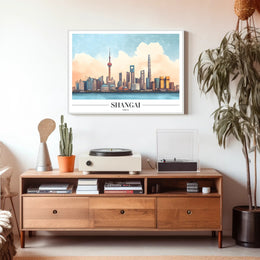 Shanghai Skyline Modern Art Poster - Urban or Cityscape Poster PosterGoat
