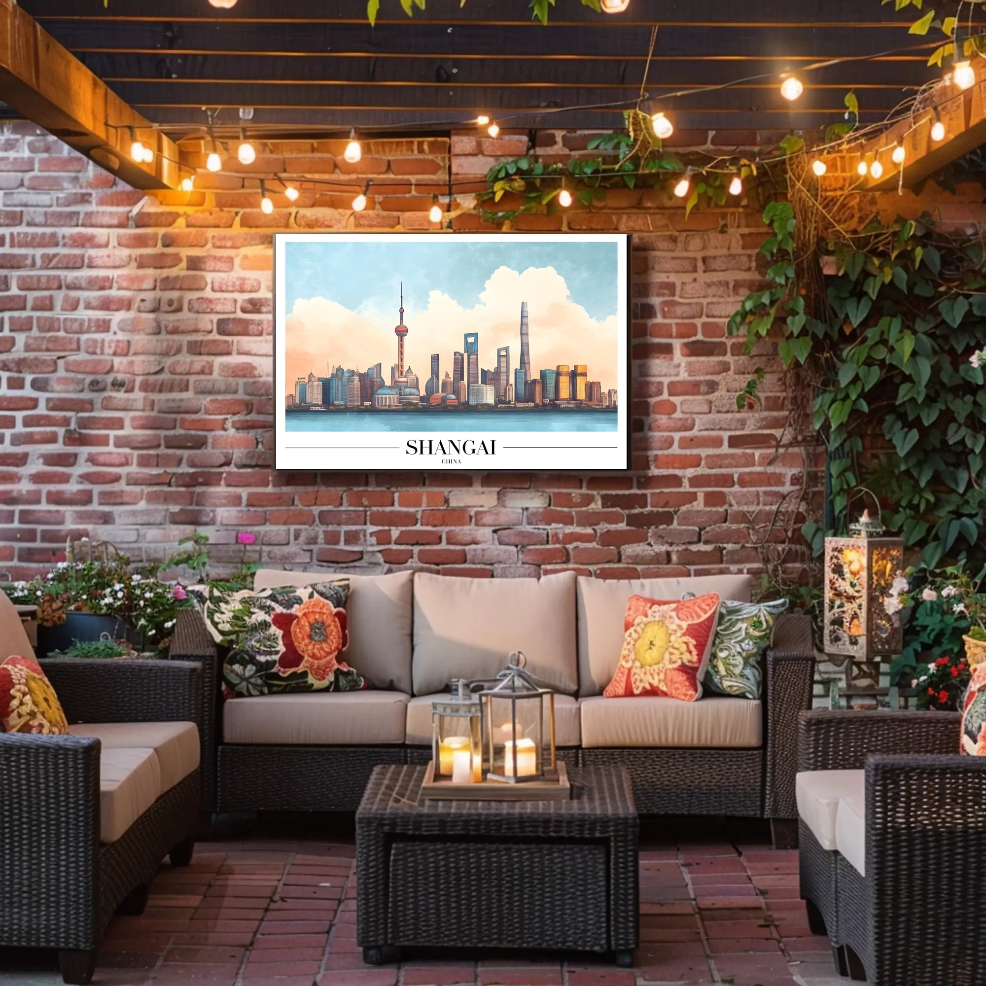 Shanghai Skyline Modern Art Poster - Urban or Cityscape Poster PosterGoat