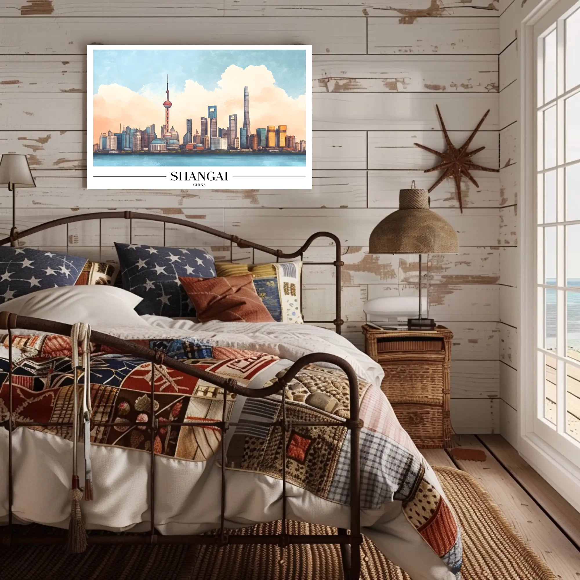 Shanghai Skyline Modern Art Poster - Urban or Cityscape Poster PosterGoat