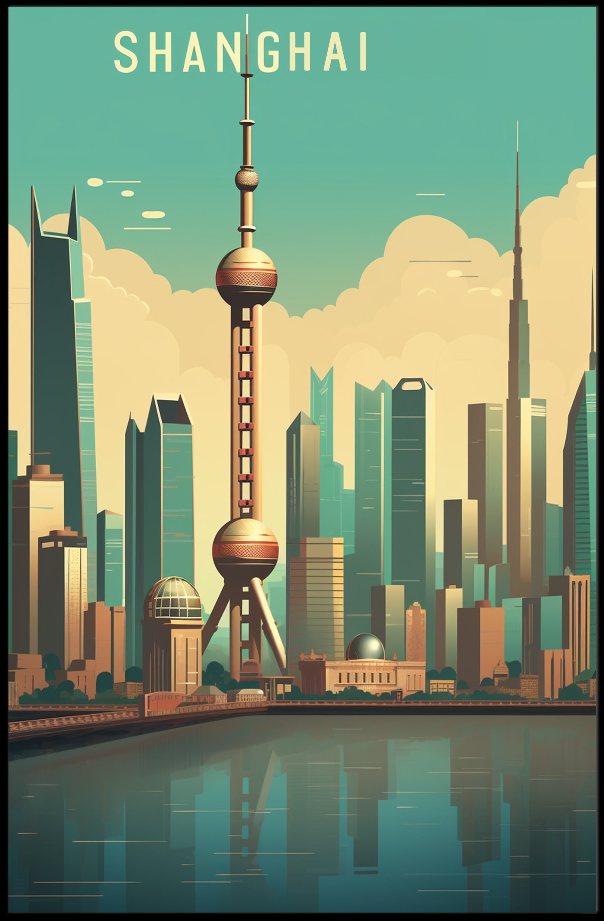 Shanghai Skyline: Modern Urban Cityscape Poster PosterGoat