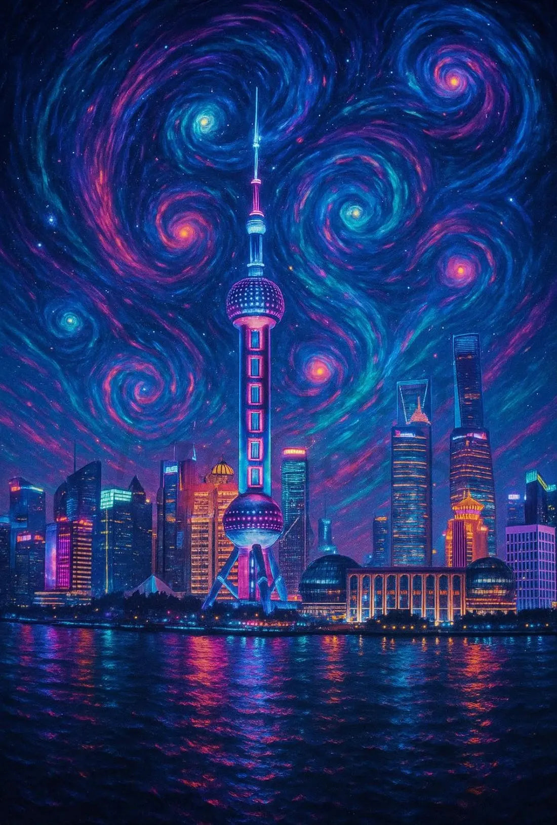 Shanghai Starry Night Urban Skyline Poster PosterGoat