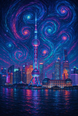 Shanghai Starry Night Urban Skyline Poster PosterGoat