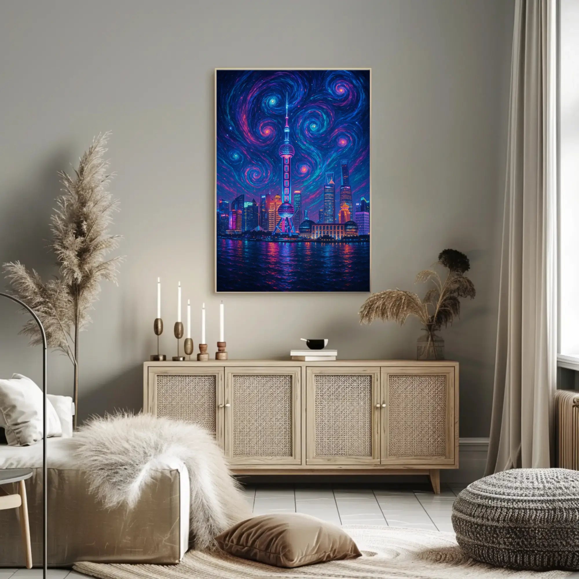 Shanghai Starry Night Urban Skyline Poster PosterGoat