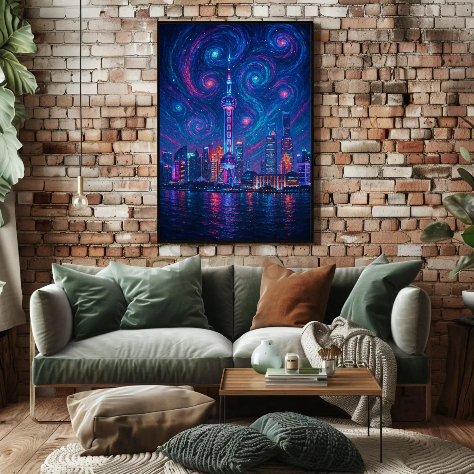 Shanghai Starry Night Urban Skyline Poster PosterGoat