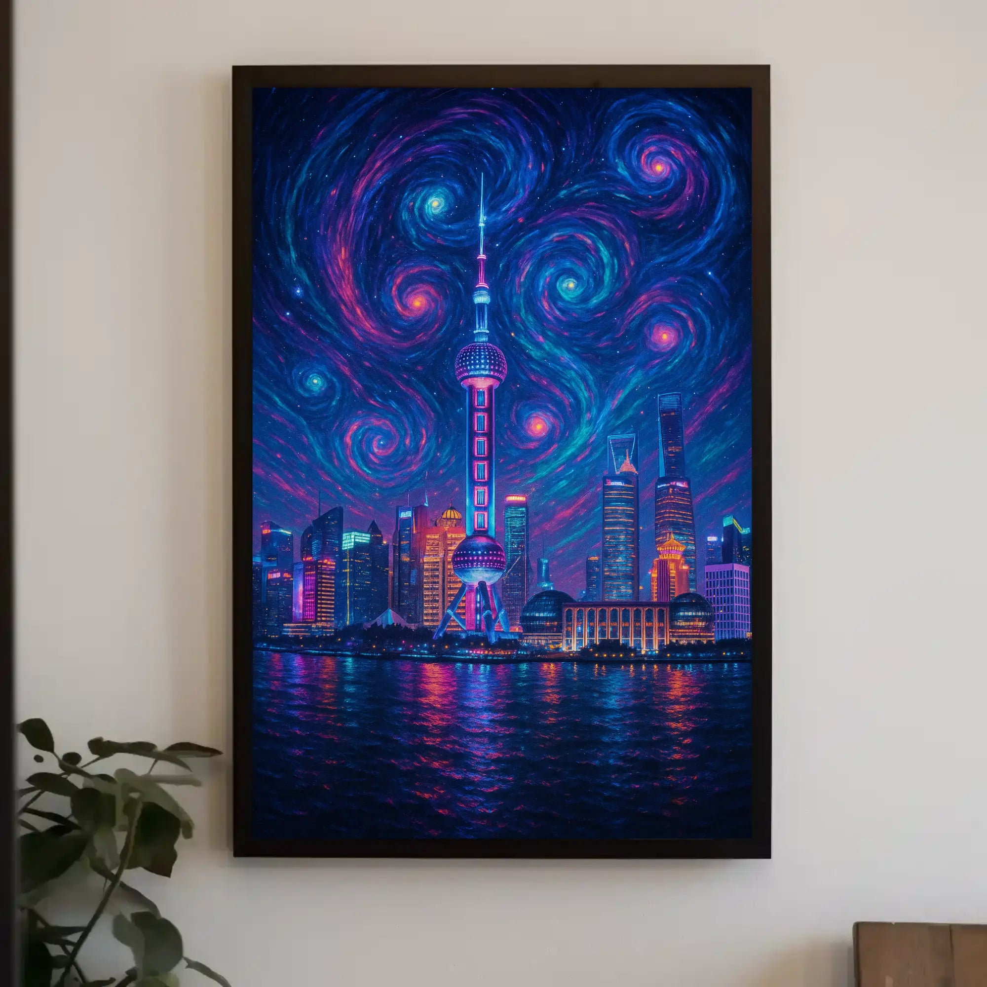 Shanghai Starry Night Urban Skyline Poster PosterGoat