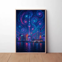 Shanghai Starry Night Urban Skyline Poster PosterGoat