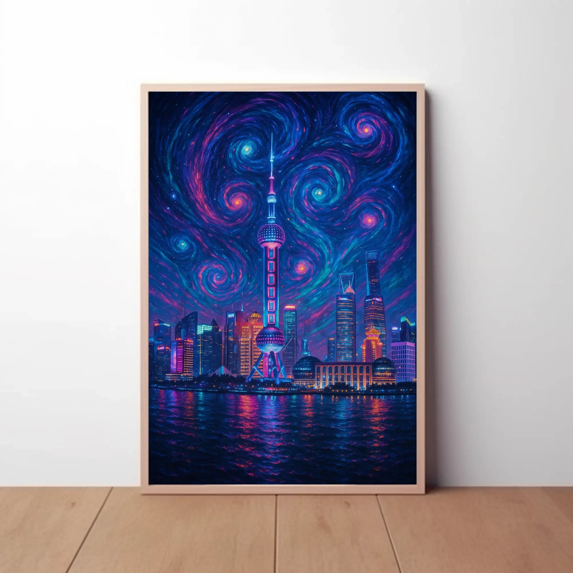 Shanghai Starry Night Urban Skyline Poster PosterGoat