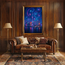 Shanghai Starry Night Urban Skyline Poster PosterGoat