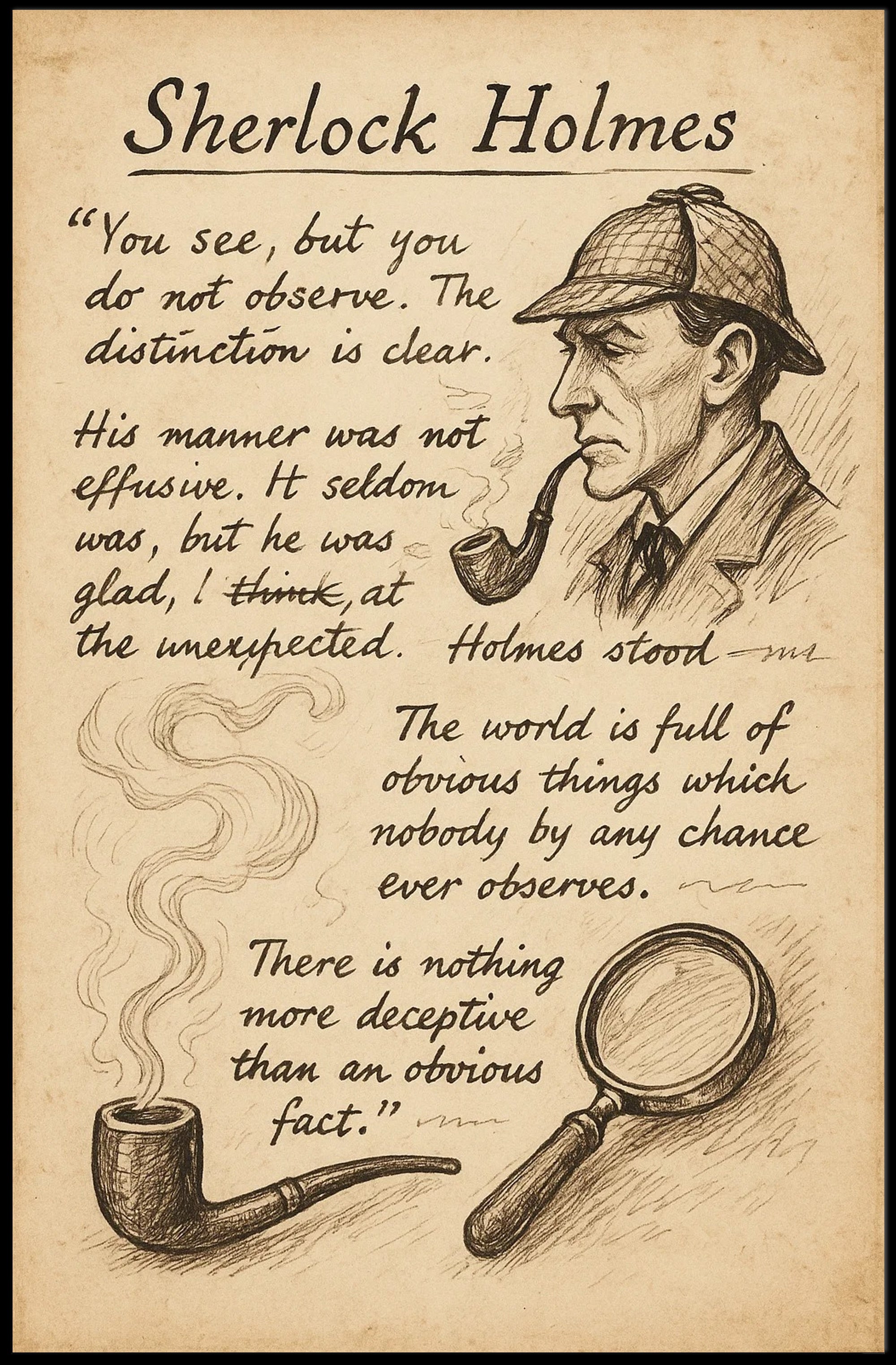 Sherlock Holmes Vintage Quote Art Motivational or Quote Poster PosterGoat