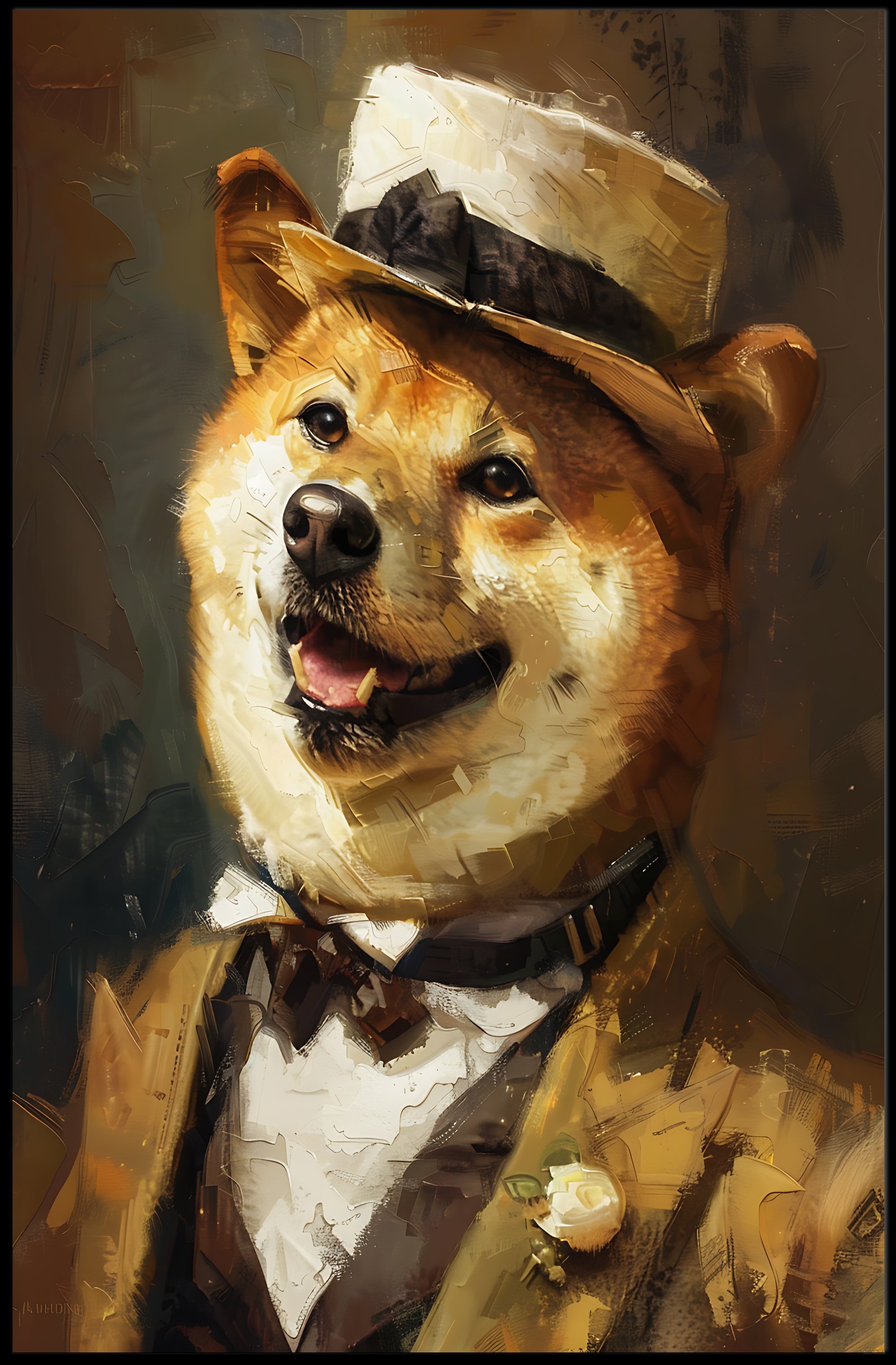 Shiba Inu in Vintage Attire: Artistic Poster PosterGoat