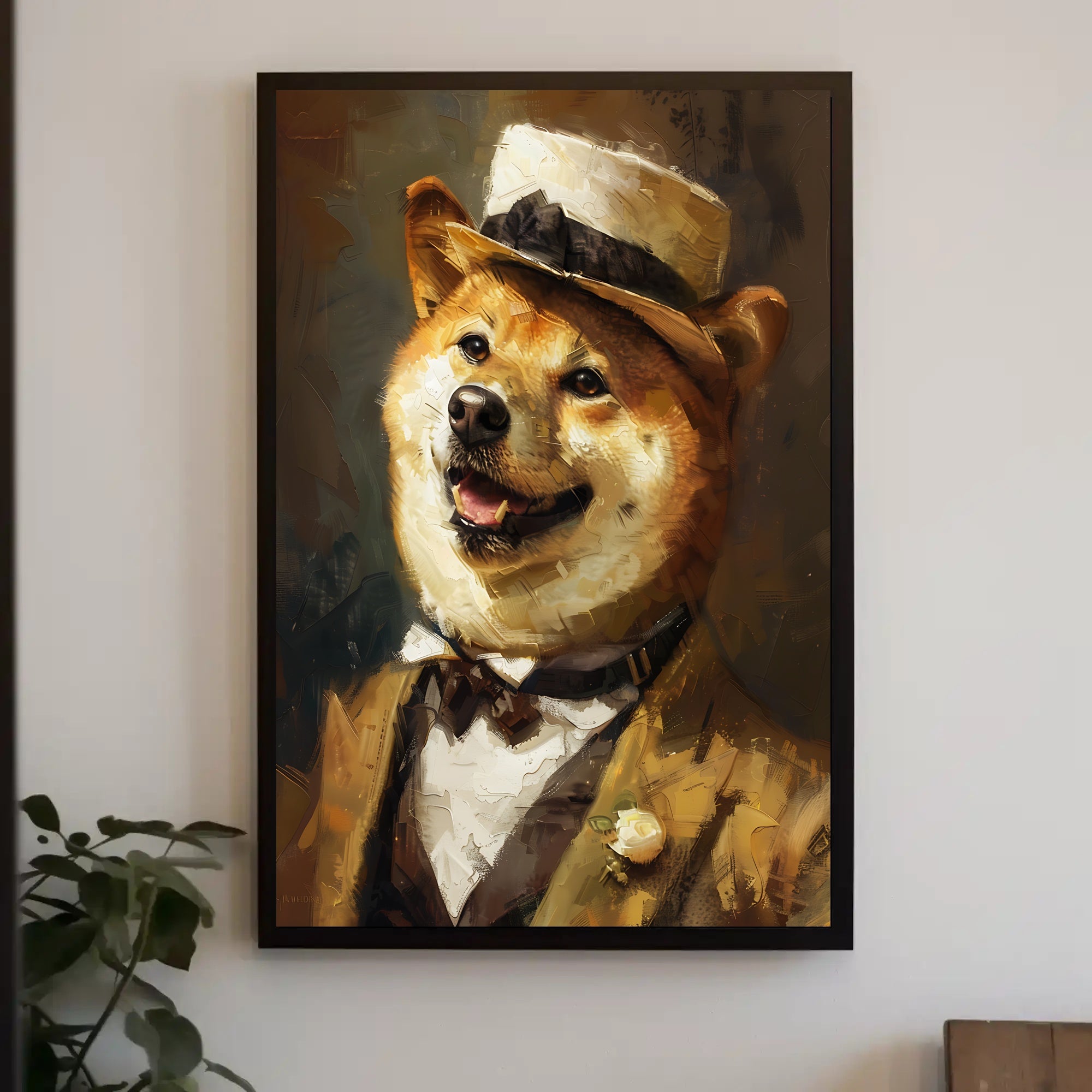 Shiba Inu in Vintage Attire: Artistic Poster PosterGoat