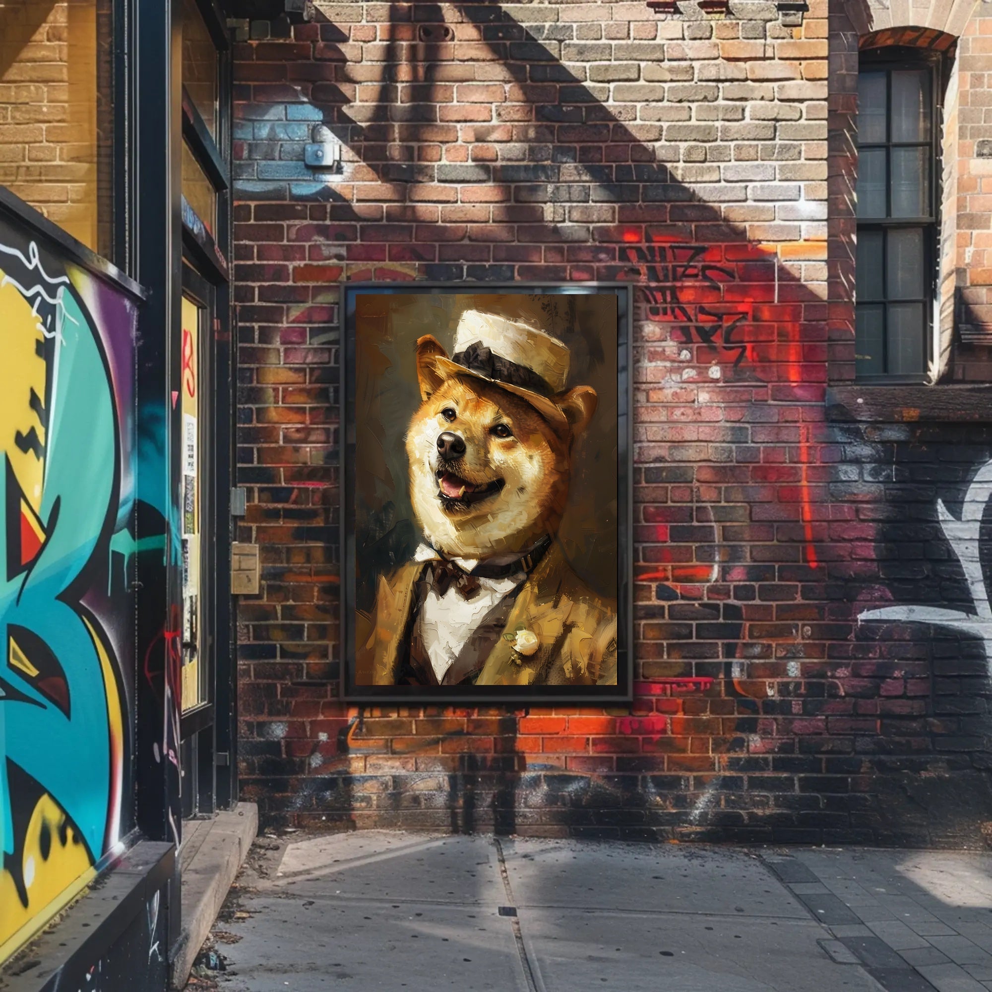 Shiba Inu in Vintage Attire: Artistic Poster PosterGoat