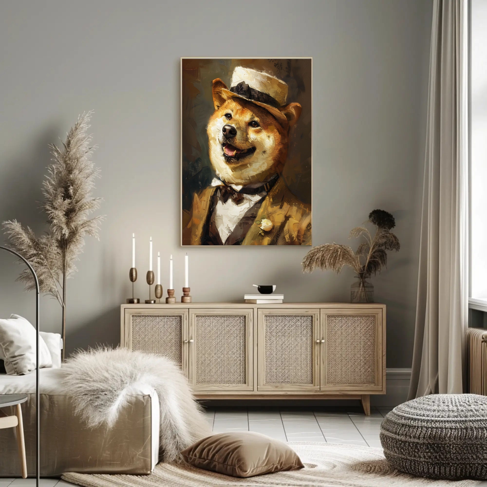 Shiba Inu in Vintage Attire: Artistic Poster PosterGoat