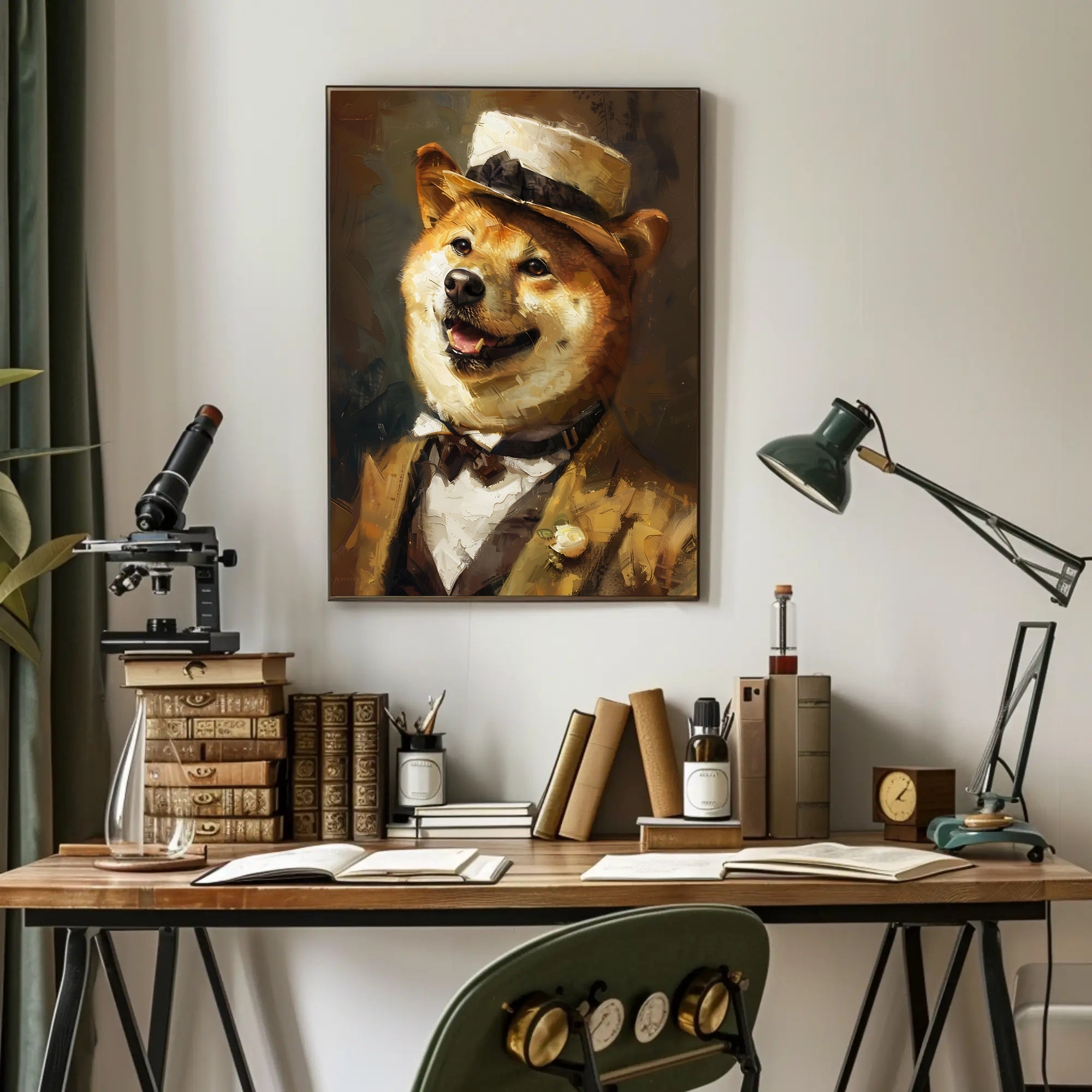 Shiba Inu in Vintage Attire: Artistic Poster PosterGoat