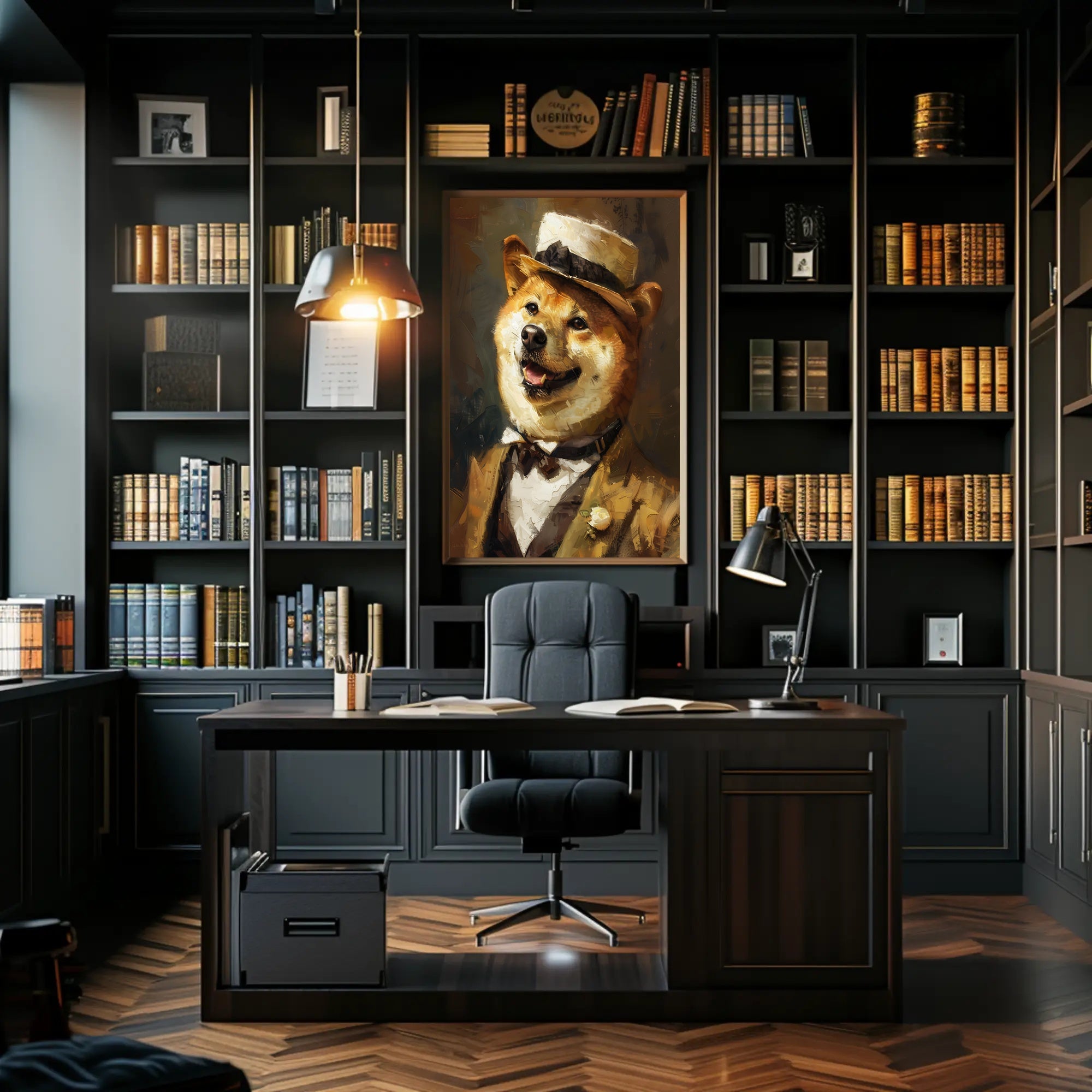 Shiba Inu in Vintage Attire: Artistic Poster PosterGoat